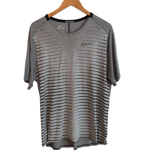 Nike Shirt Mens XL Gray Black Dri-FIT Running Athletic Striped Lightweight Tee - Picture 1 of 6